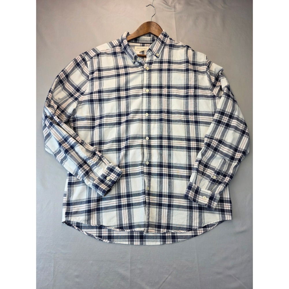 Aeropostale Mens XL Plaid Button Down Shirt Long Sleeve Navy Blue Pink Cotton